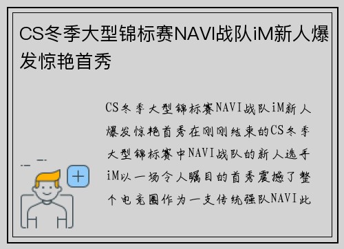 CS冬季大型锦标赛NAVI战队iM新人爆发惊艳首秀